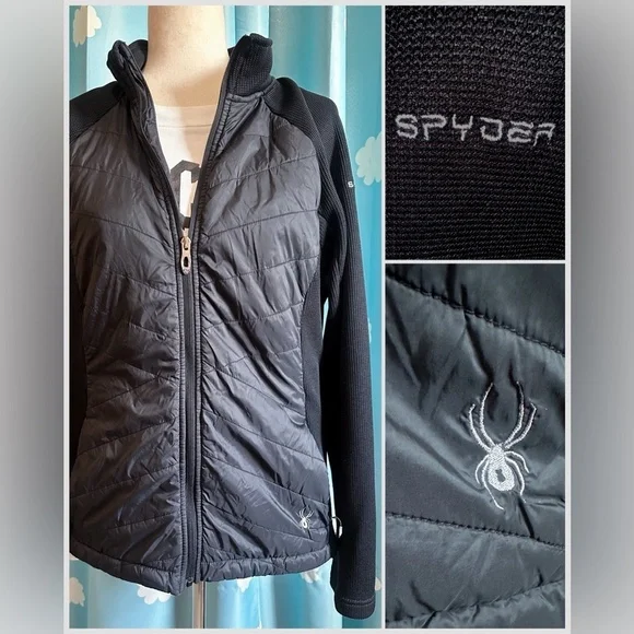 Spyder knit and nylon jacket. Black zip up- L - Picture 1 of 7